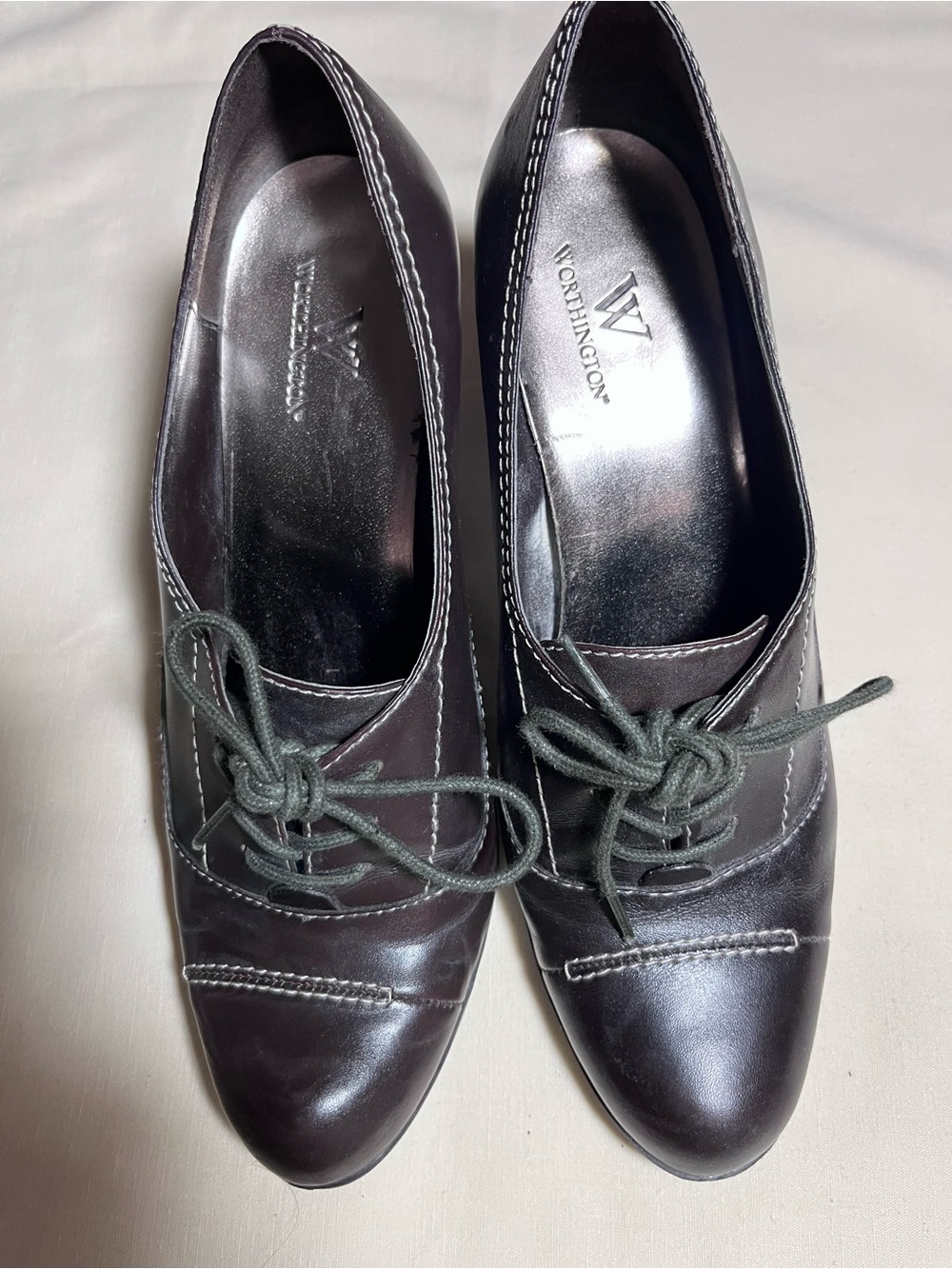 Worthington Dark Brown Lace-Up Leather Oxford Heels